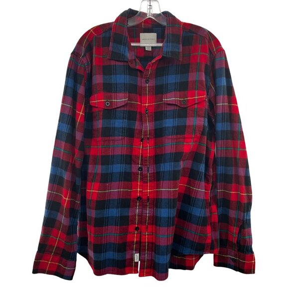 American Eagle Men's Plaid Flannel Button Up Red/Multi Size XL Classic Fit - Picture 1 of 9